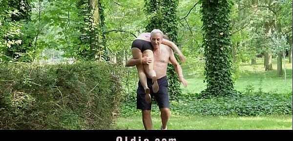  Nagging little bitch gets old cock punishment in the woods